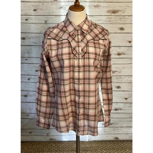Wrangler cotton rose plaid Western-style snap button shirt Size Medium - Picture 1 of 8